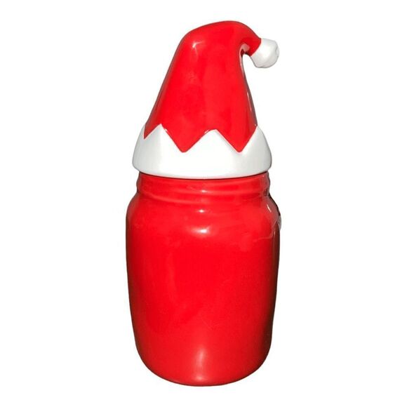 Rae Dunn baby DASHING THROUGH THE SNOW canister with Santa hat - Picture 2 of 3